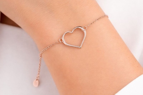 Srebrna pr.925 bransoletka serce, różowe złoto srebrna-pr-925-bransoletka-serce-rozowe-zloto