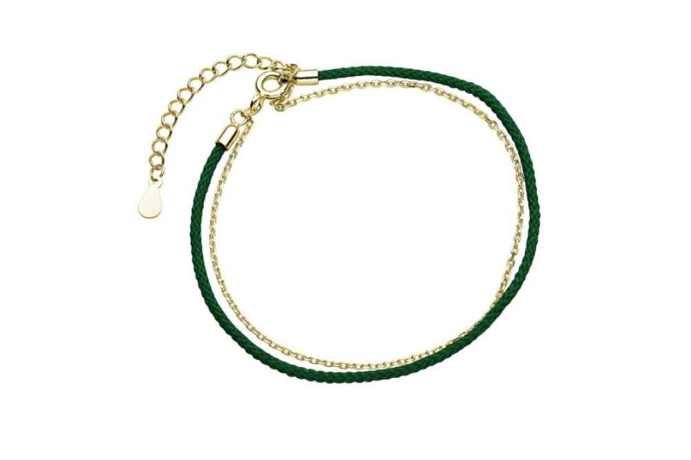 srebrna-bransoletka-925-pozlacana-z-ciemnozielonym-sznurkiem-Z1704BG_DG